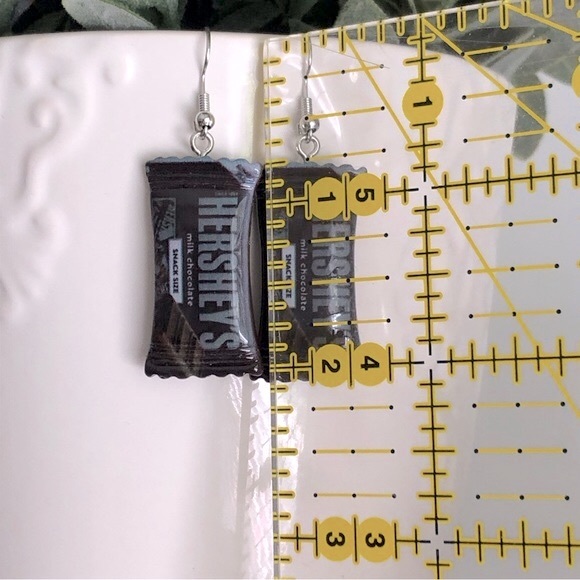 New Hersheys Chocolate Bar Oversized Dangling Fun Novelty Handmade Earrings - Picture 2 of 4